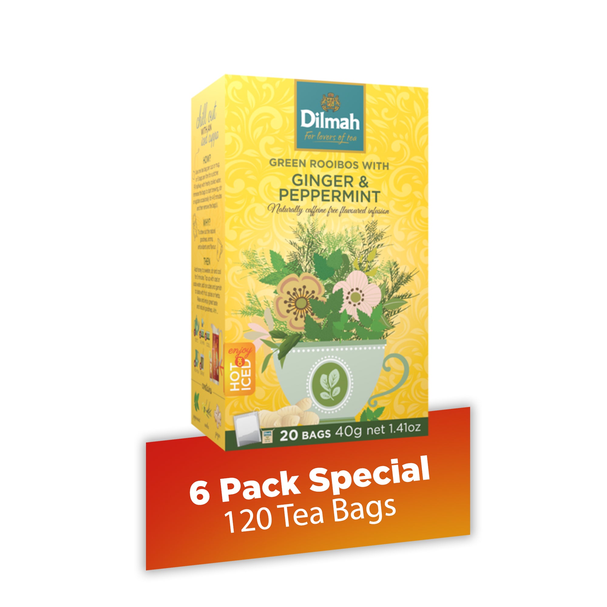 GREEN ROOIBOS GINGER PEPPERMINT INFUSION 6 X 20 PACKS TEA BAGS FU Green rooibos ginger peppermint infusion 6 x 20 packs tea bags fu