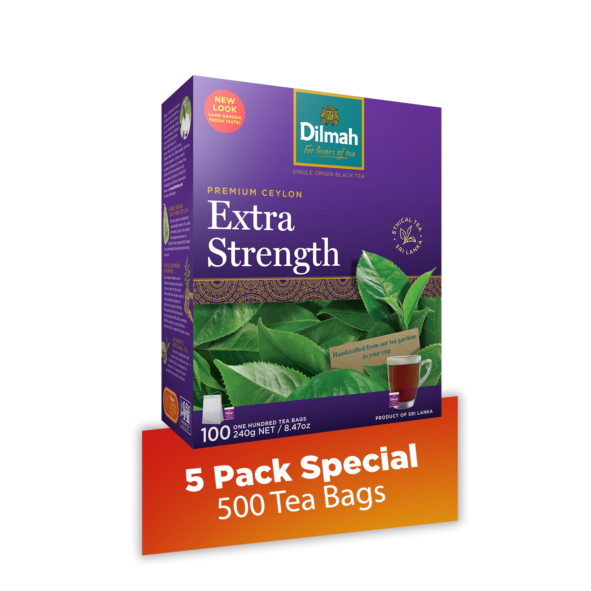 PREMIUM EXTRA STRENGTH BLACK TEA - 5 x 100 (500 String & Tag TEA BAG C ...